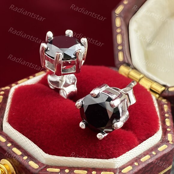 NEW Certified 2ct. t.w. Black Moissanite 6 Prone Solitaire Stud Earrings - Picture 1 of 7